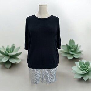 Serra Black Lurex Knit Top L Minimalist Chic Everyday Capsule Wardrobe Essential